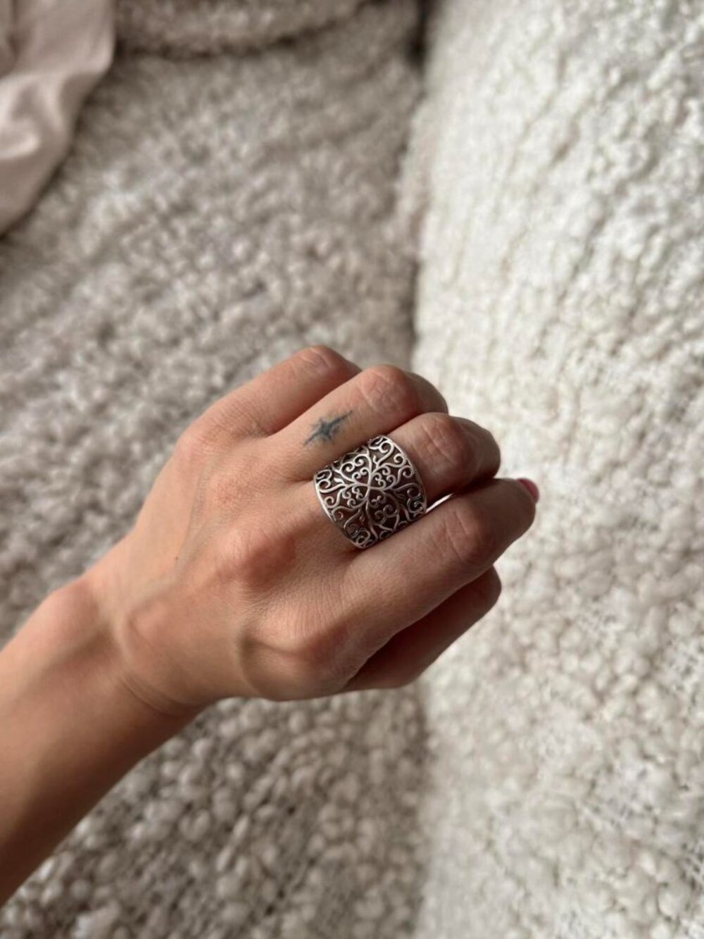 925 Sterling Silver Filigree Band Ring Adjustable Boho Gothic